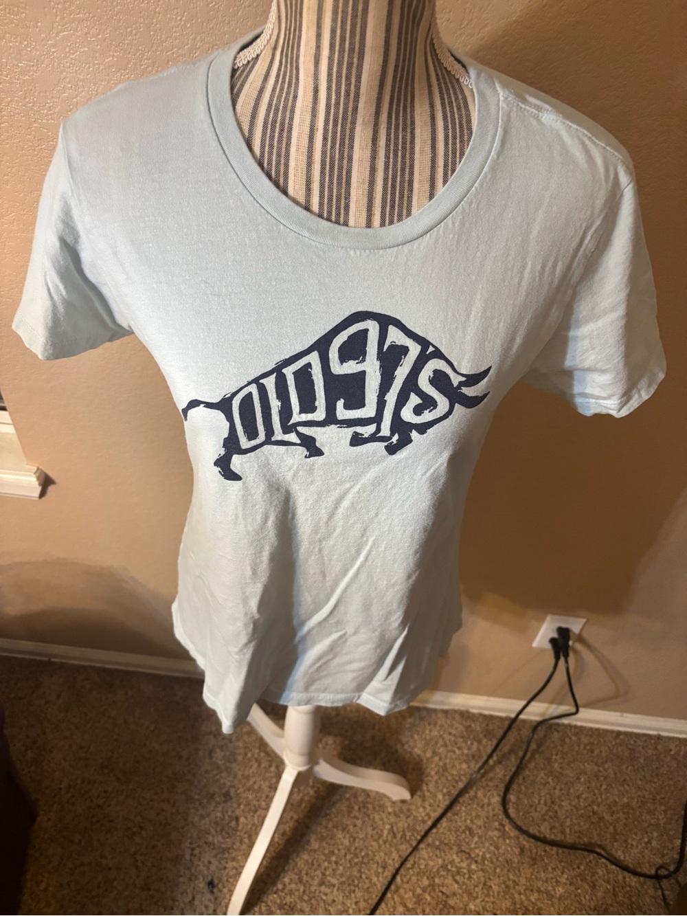 Old 97s Tee XL Next Level Apparel Light Blue with Navy Bison Word Art Graphic - Picture 2 of 13